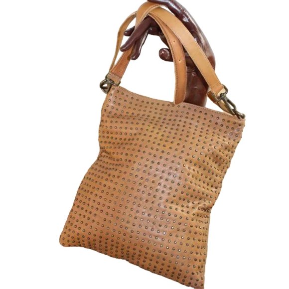 Platania Made In Italy Studded Leather Light Cognac Cross Body Shoulder … - Picture 6 of 11
